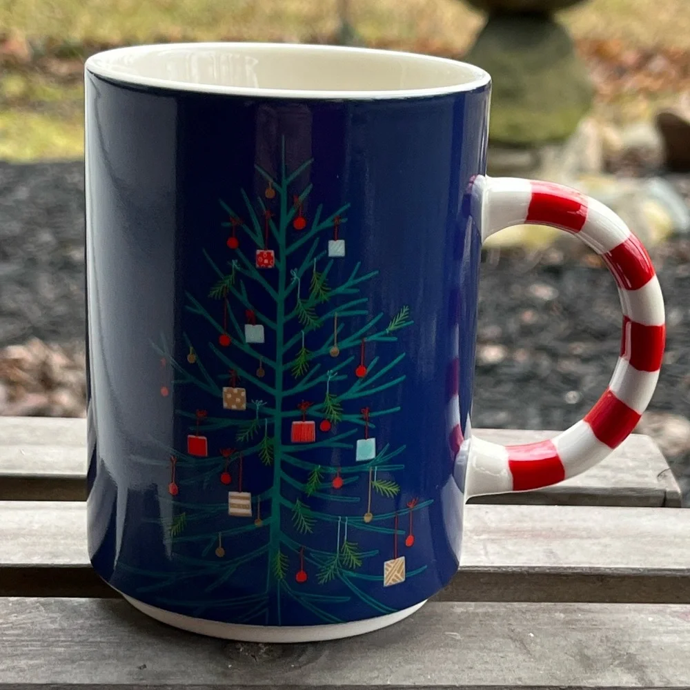 🤩 Mug Sale! Starbucks Blue Christmas Tree Mug With Candy Cane Handle EUC - Picture 2 of 8